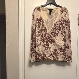 The Limited Cream and Brown Floral Blouse